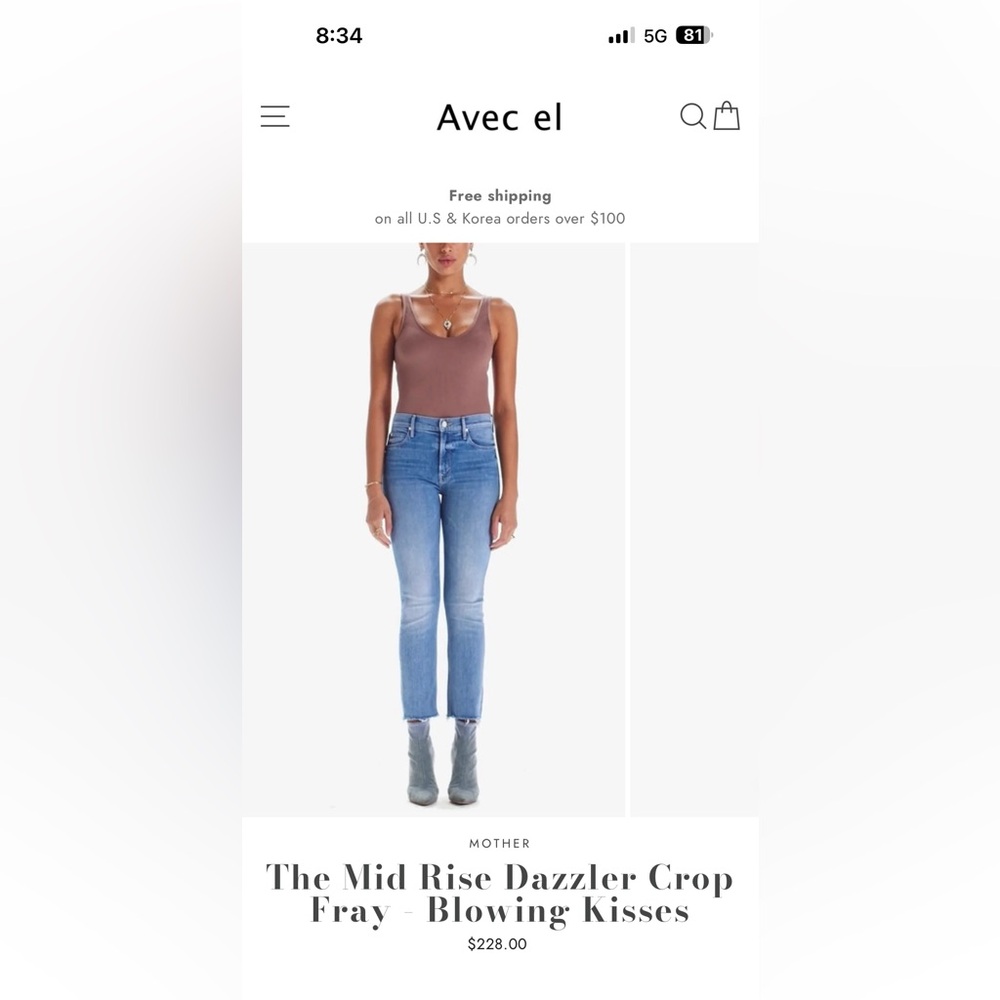 MOTHER The Mid Rise Dazzler Crop Fray Jeans in Blowing Kisses